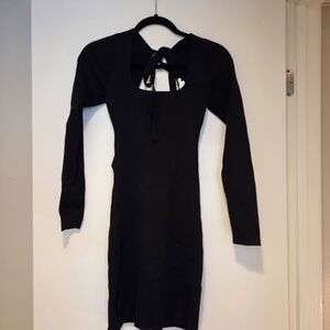 Astr Black Ribbed Long Sleeve Tie-Back Dress